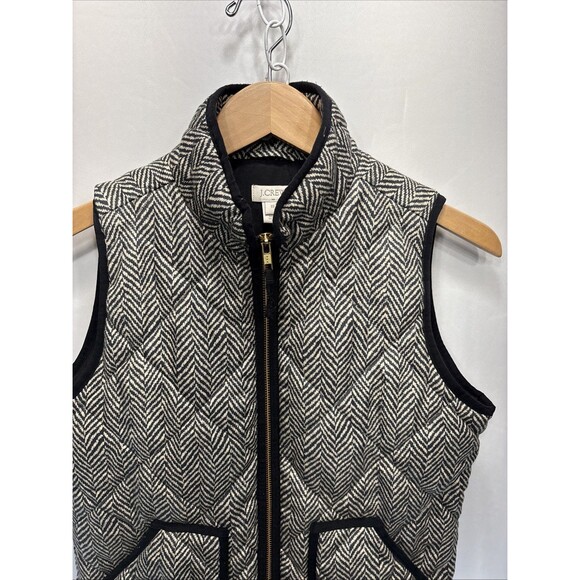 J.Crew Womens Herringbone Quilted Puffer Vest Black Cream Full Zip Pockets XS - Picture 3 of 11